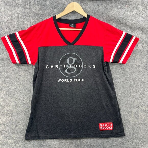 Garth Brooks Tops - Garth Brooks T Shirt Womens XL Red Gray Concert World Tour 7 V Neck Striped